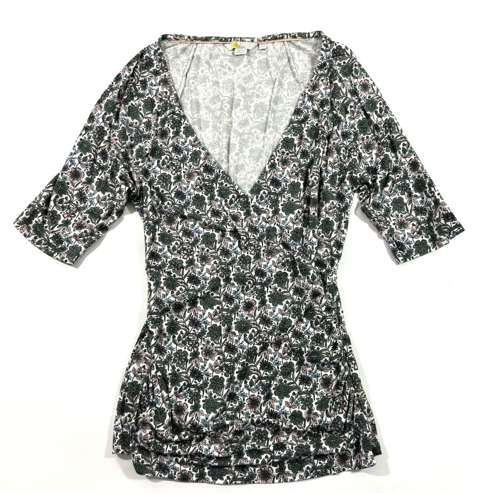Boden Surplice Jersey Wrap Top Green Blue Floral